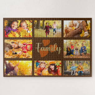 Puzzle Photo personnalisé de famille Automne Brun Or Cœur