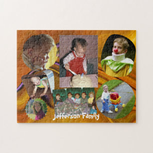 Puzzle Photos de famille et nom sur fond abstrait