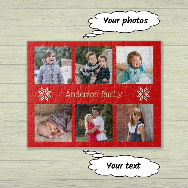 Puzzle Photos de famille texte personnalisé cadre rouge N (Créateur téléchargé)