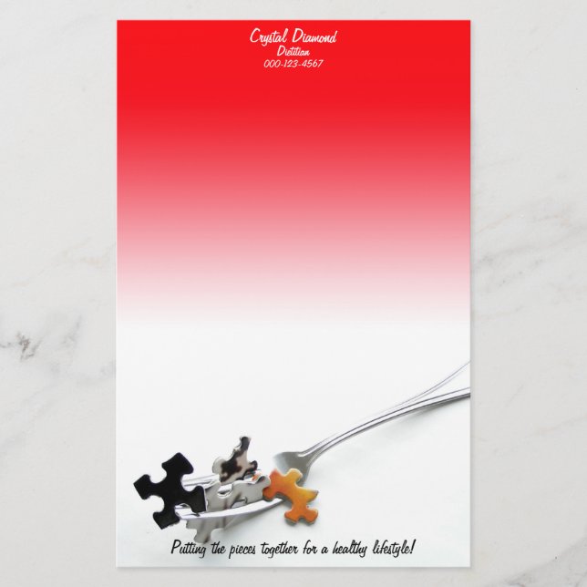 Puzzle Pieces Fork Red White Ombre Briefpapier (Vorderseite)