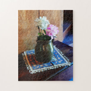 Puzzle Pies roses et blanches en Jug vert