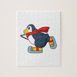 Puzzle Pingouin au patinage sur glace avec patins sur gla