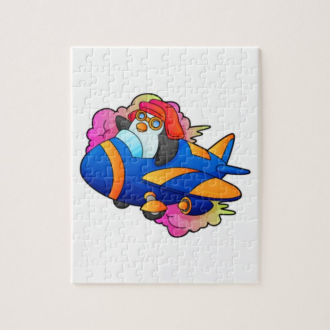 Puzzle Pingouin comme pilote avec avion (Vertical)