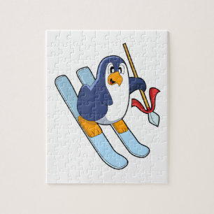 Puzzle Pingouin comme skieur avec ski