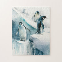 Pingouin d'aquarelle jouant mignon