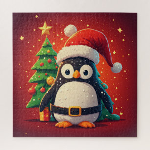 Puzzle 🐧 Pingouin drôle de Noël avec des lumières de Noë