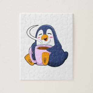 Puzzle Pingouin with Cup of Coffee