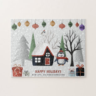 Puzzle Pingouins et arbres d'hiver Joyeuses vacances Noël