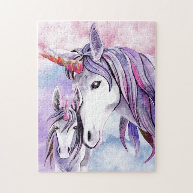 Puzzle Pink And Amethyst Unicorne Mère et enfant (Vertical)