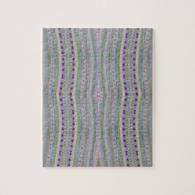 Puzzle Pink and Green Pretty Hearts Motif (Vertical)