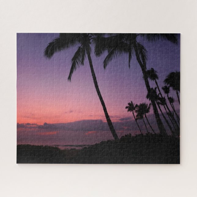 Puzzle Pink and purple tropcal palm sunset (Horizontal)