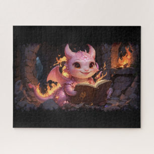 Puzzle Pink Baby Dragon lit un livre