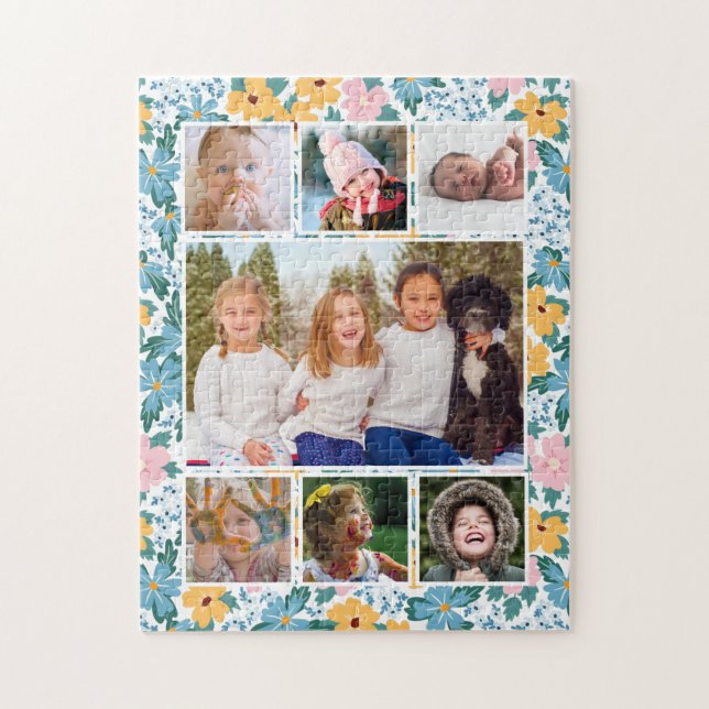 Puzzle Pink Blue Yellow Floral Photo Collage (Vertical)