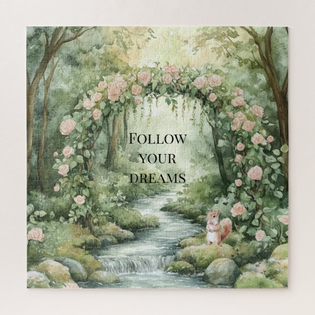 Puzzle Pink Floral Forest Squirrel (Vertical)