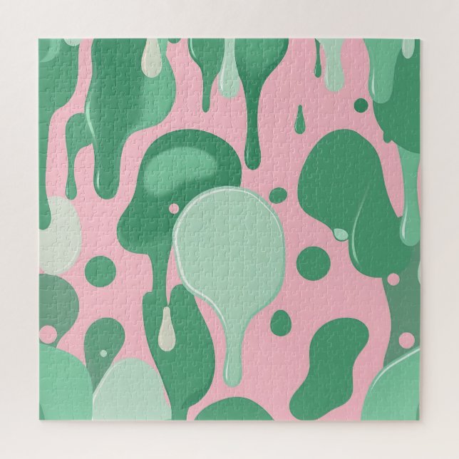 Puzzle Pink Mint Green Melting Drip Pattern Abstract  (Vertical)