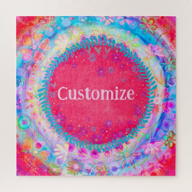 Puzzle Pink Personnalisable Fun Nom Floral (Vertical)