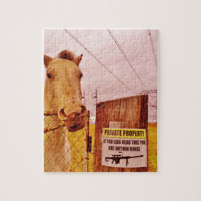 Puzzle Pink Private Property Horse (Vertical)