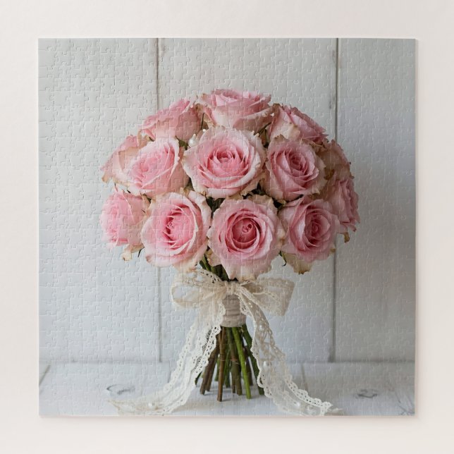 Puzzle Pink Rose Bouquet Pearl Lace Romantic (Vertical)