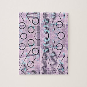 Puzzle Pink, Turquoise and Black Abstract