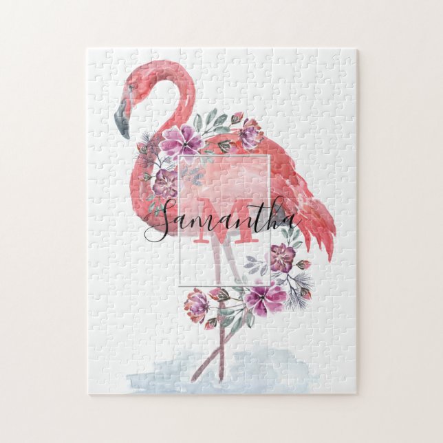 Puzzle Pink watercolor Flamingo . (Vertical)