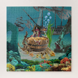 PUZZLE PIRATE SKELETTE DANS UN BARREAU