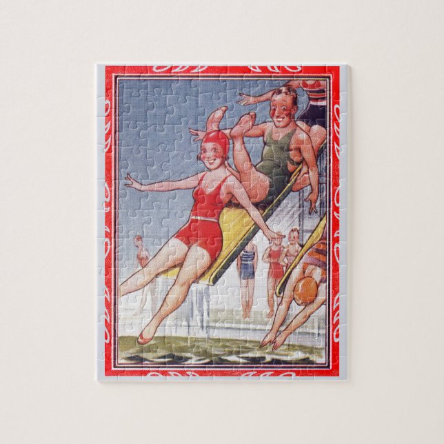 Puzzle Piscine Fête Nage Vintage Été (Vertical)
