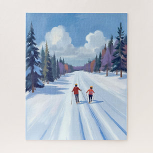 Puzzle Piste de ski Ski alpin aquarelle hiver