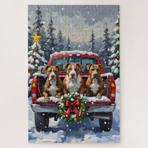Puzzle Pitbull camion rouge de Noël vacances
