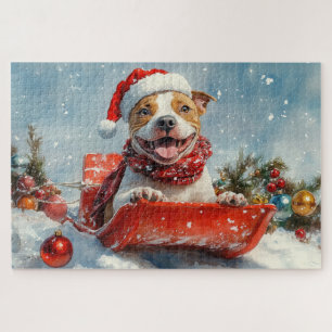 Puzzle Pitbull Chien en Luge Laissez-le Neiger Noël