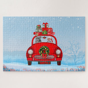 Puzzle Pitbull dans une voiture avec le Père Noël 