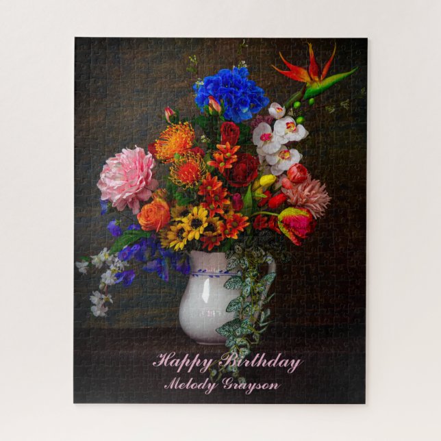 Puzzle Pitcher floral encore vie Anniversaire personnalis (Vertical)