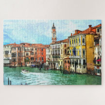Pittoresque coloré Canal de Venise Grande Aquarell