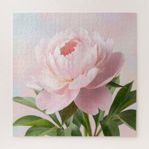 Puzzle Pivoine Rose Pâle Élégante Illustration Florale Ré