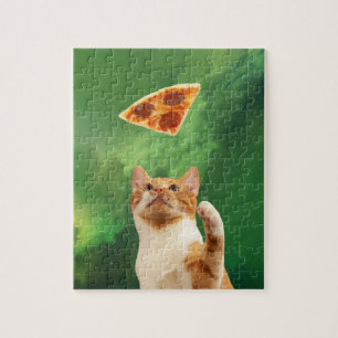 Puzzle Pizza de chat dans l'espace Nebula Green Galaxy