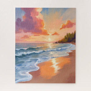 Puzzle Plage de l'heure dorée Coucher de soleil Peinture