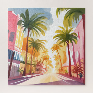 Puzzle Plage de Miami   Peinture aquarelle colorée vive