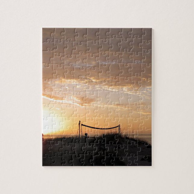 Puzzle Plage nette de coucher du soleil de volleyball (Vertical)