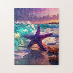 Puzzle Plage océanique avec étoile de mer violette