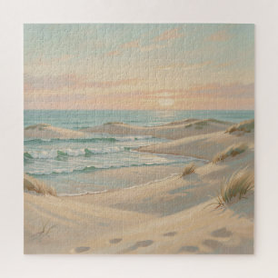 Puzzle Plage Tranquille Coucher de Soleil Dunes Vagues Oc