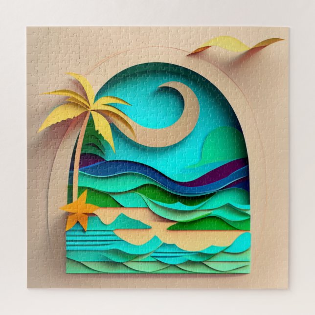 Puzzle Plage tropicale de Papercraft 3D (Vertical)