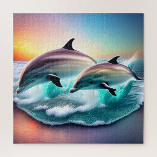 Puzzle Plage tropicale des Dolphins 3D Ocean Sunset Vibe