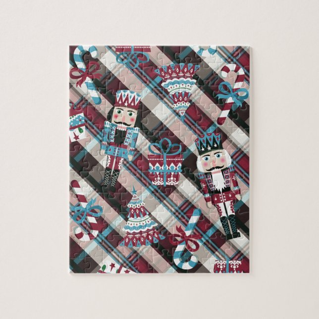 Puzzle Plaid Blue Burgundy (Vertical)