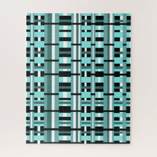 Puzzle Plaid en Aqua, Turquoise, noir & blanc