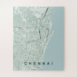 Puzzle Plan de la ville de Chennai, Inde, design minimali