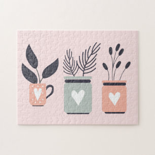 Puzzle Plantes de pot moderne rose et gris pastel