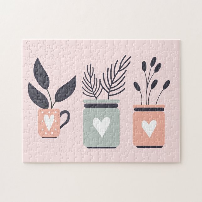 Puzzle Plantes de pot moderne rose et gris pastel (Horizontal)