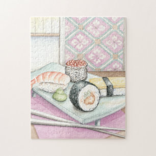 Puzzle Plat des sushi assortis avec des baguettes