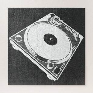 Puzzle Platine Tourne-Disques Rétro Graphique en Blanc
