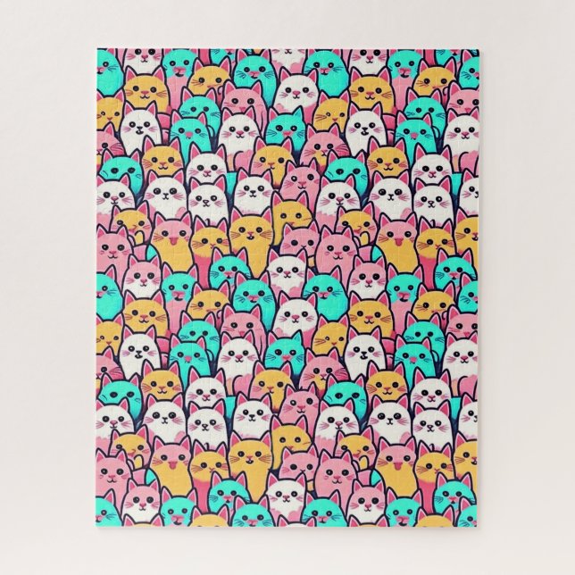 Puzzle Playful Minimalist Cats in Multi-Coloured Pastels (Vertical)
