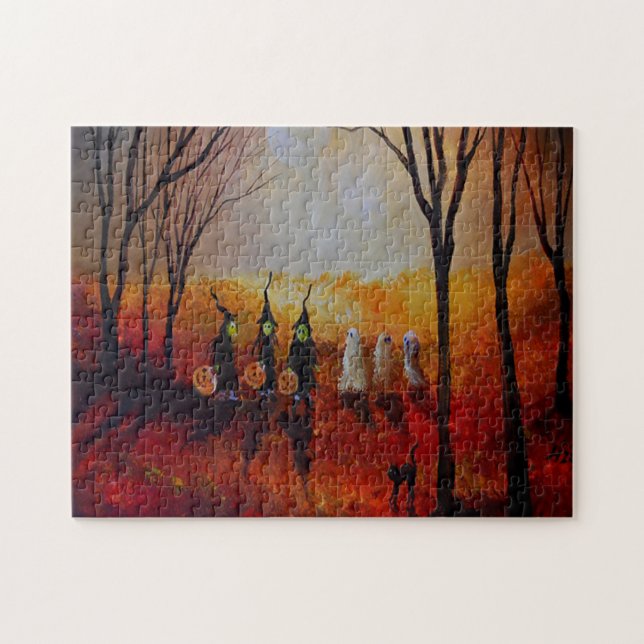 Puzzle Pleine lune De Nuit D'Halloween Fantômes Et Sorciè (Horizontal)